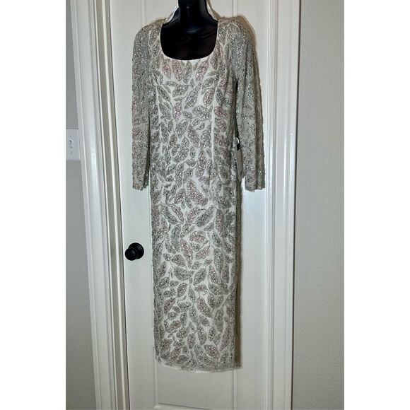 Mac Duggal NWT size 10 ivory floral beaded dress style 5424 - Picture 8 of 13